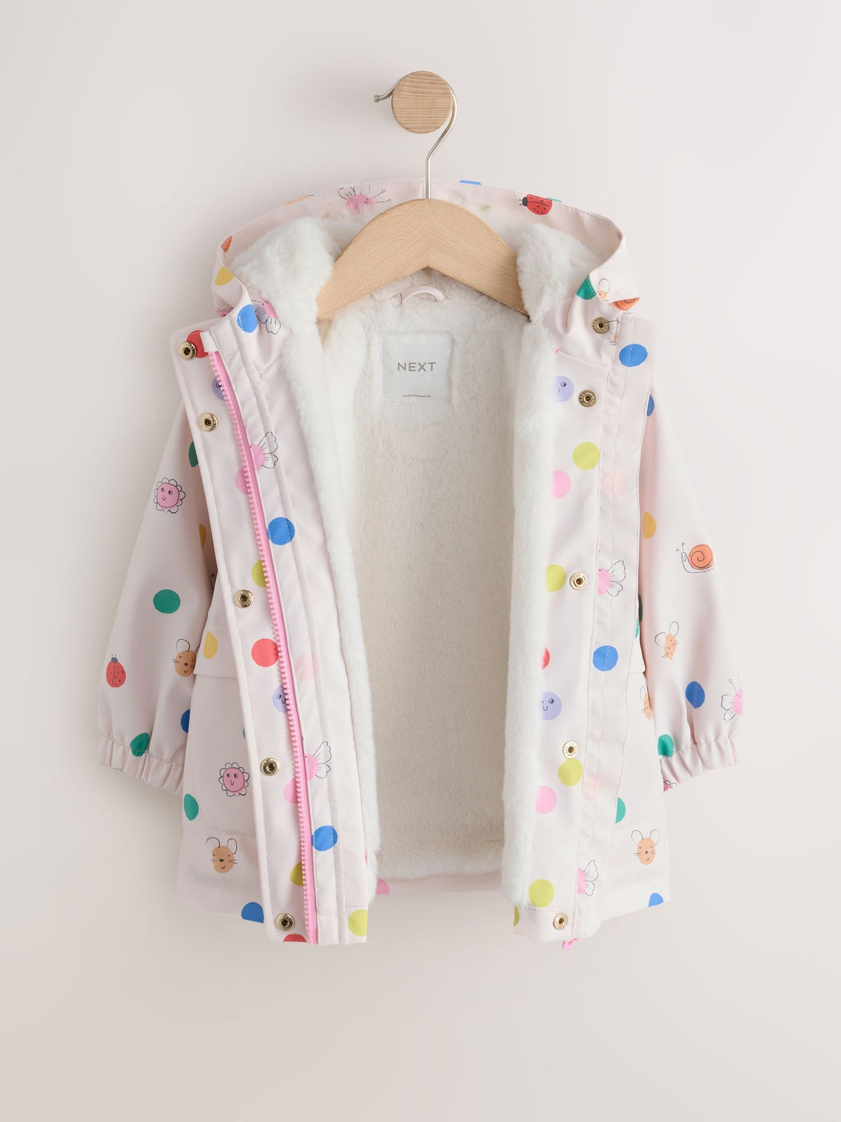 Cream Polka Dot Waterproof Faux Fur Lined Jacket (12mths-7yrs)