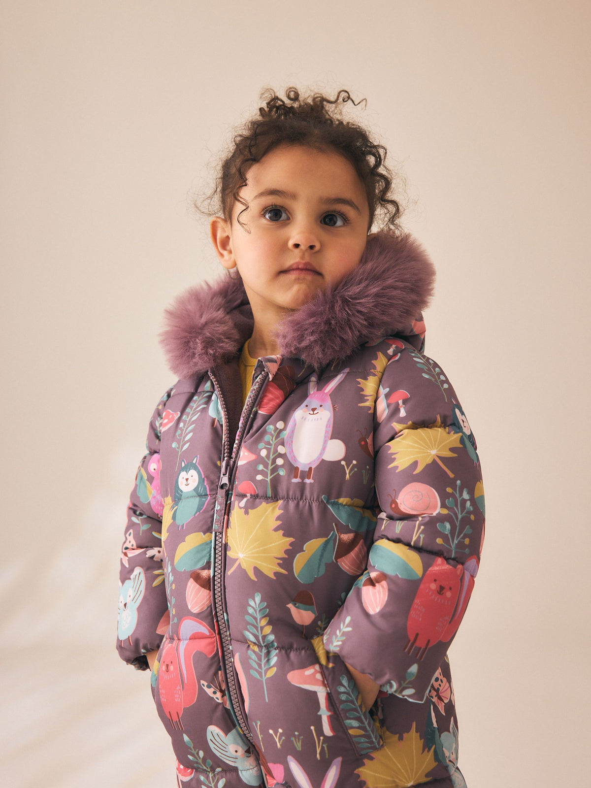 Purple Woodland Animal Print Shower Resistant Snowsuit (3mths-7yrs)