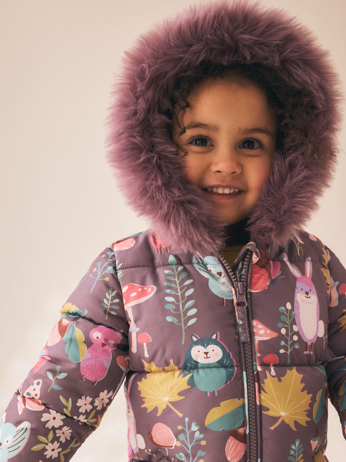 Purple Woodland Animal Print Shower Resistant Snowsuit (3mths-7yrs)