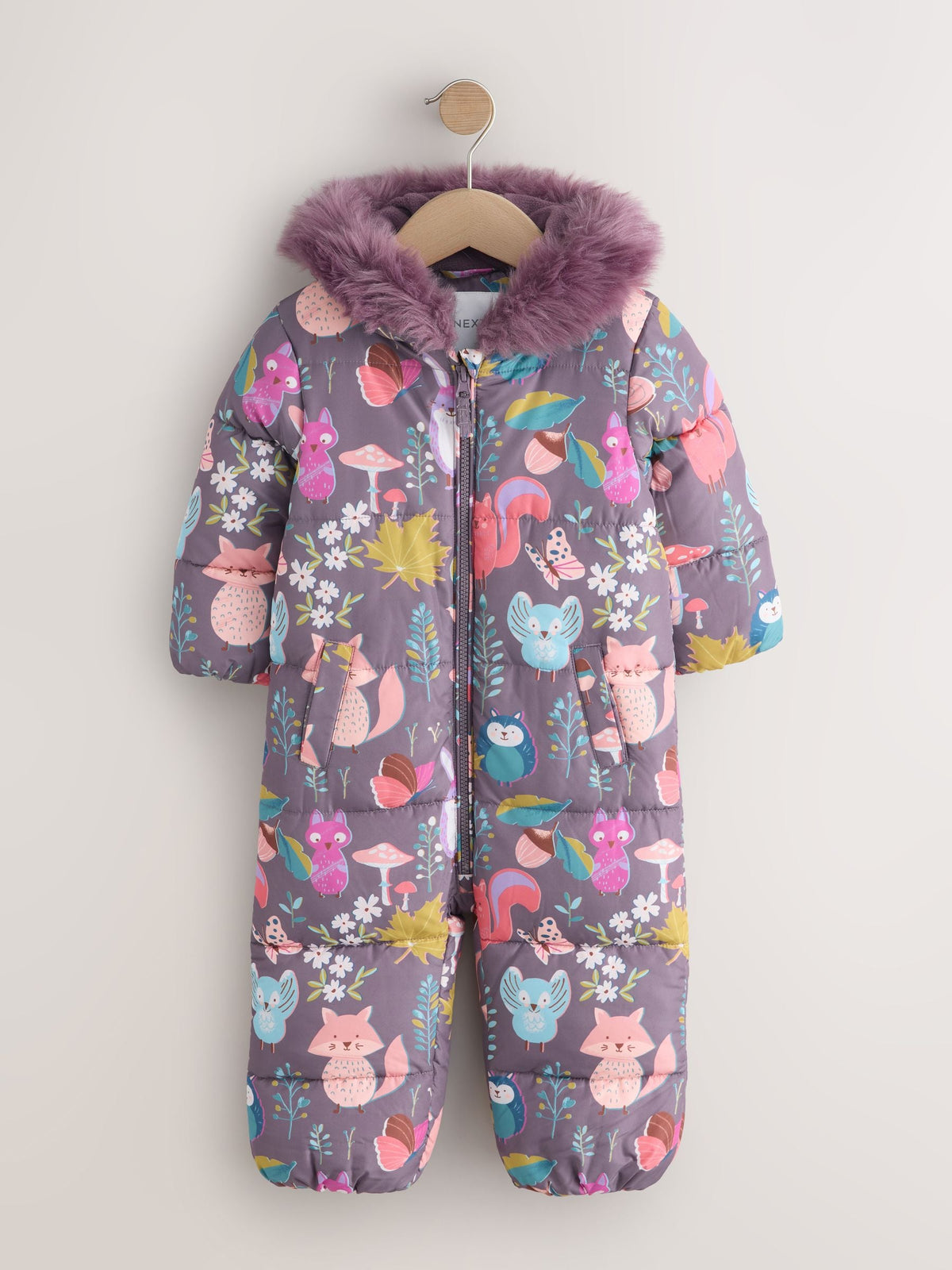 Purple Woodland Animal Print Shower Resistant Snowsuit (3mths-7yrs)