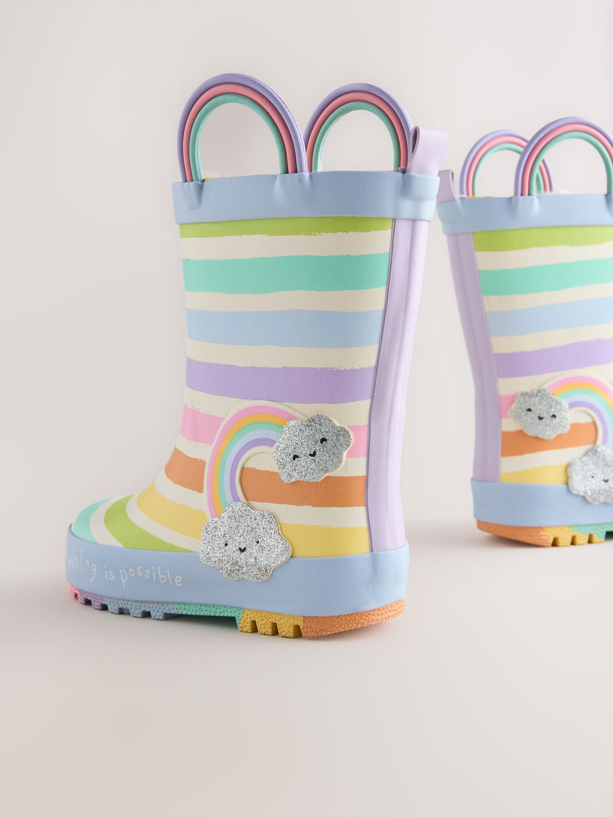 Multi Pastel Rainbow Handle Wellies