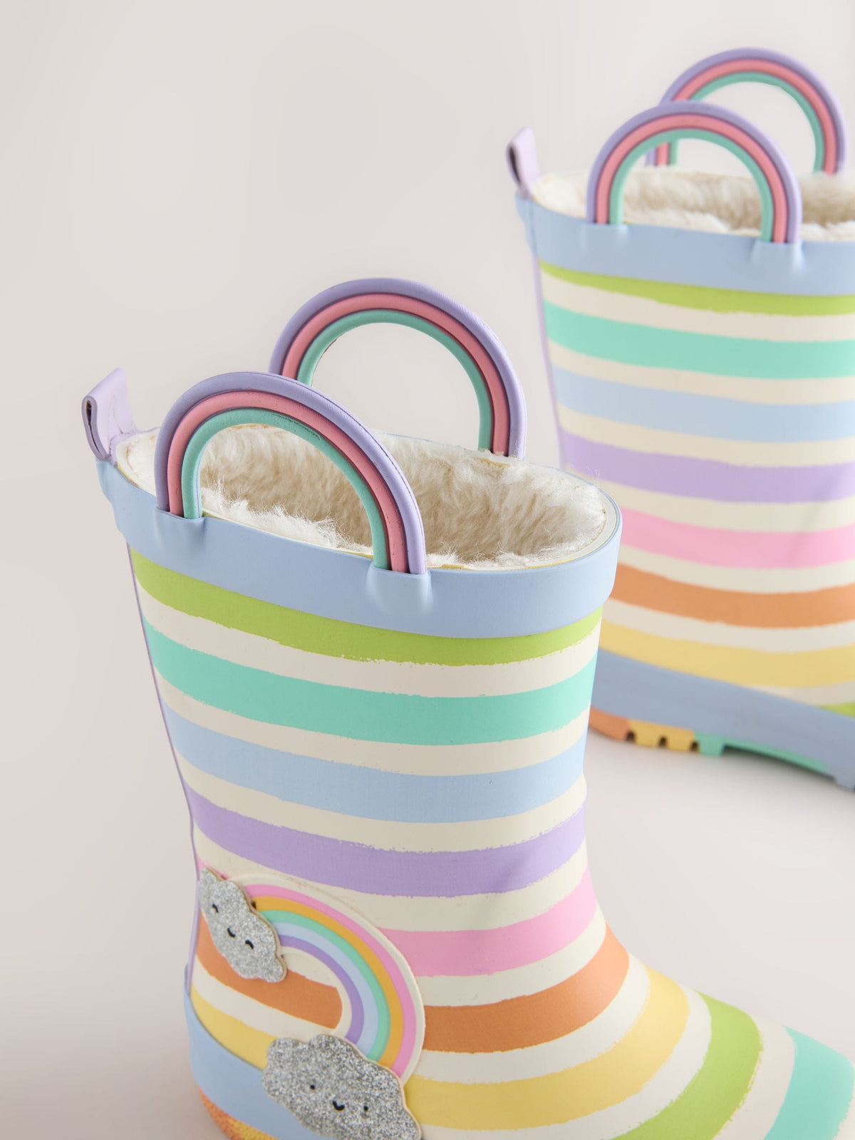 Multi Pastel Rainbow Handle Wellies