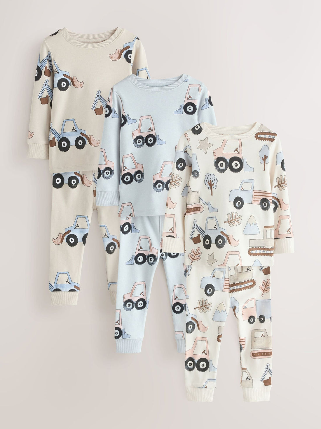 Blue/Ecru Digger Snuggle Pyjamas 3 Pack (9mths-8yrs)