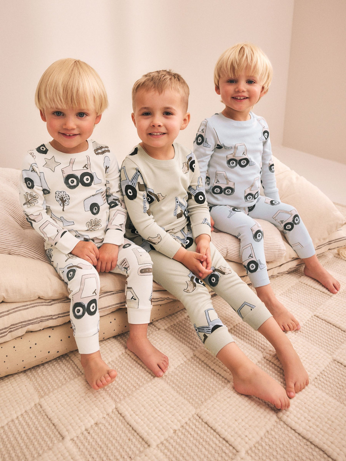 Blue/Ecru Digger Snuggle Pyjamas 3 Pack (9mths-8yrs)
