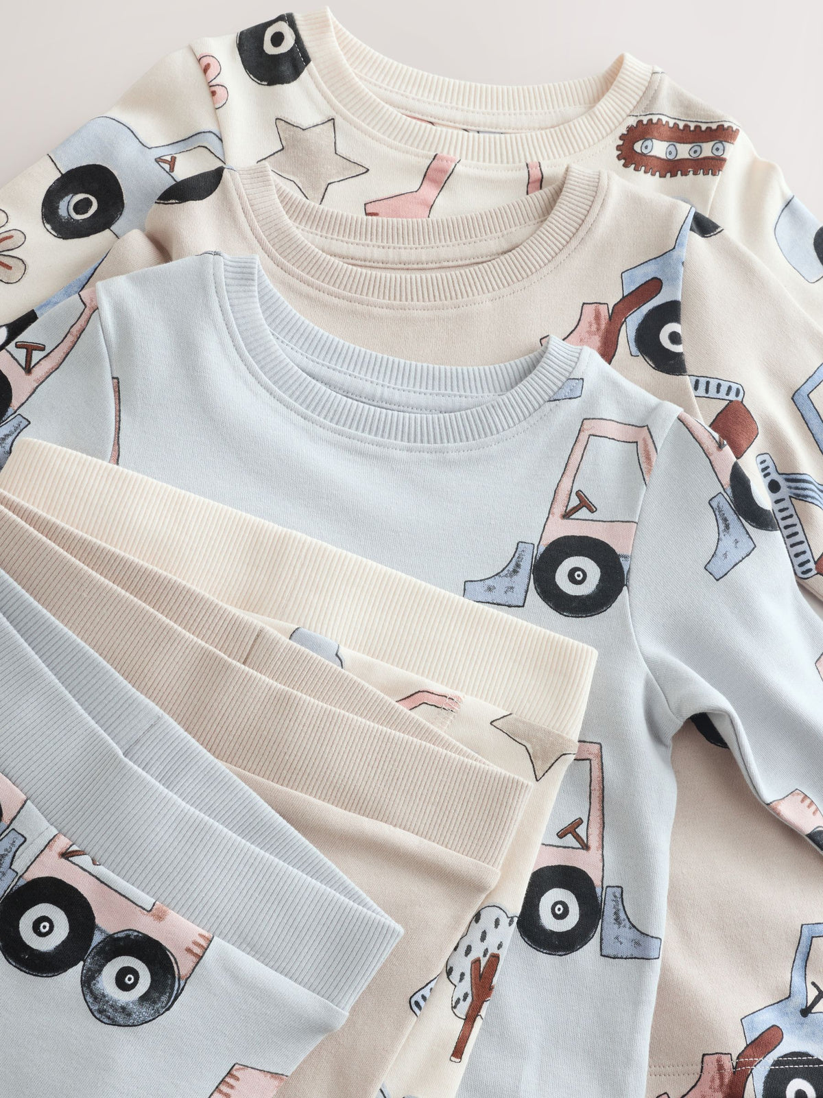 Blue/Ecru Digger Snuggle Pyjamas 3 Pack (9mths-8yrs)