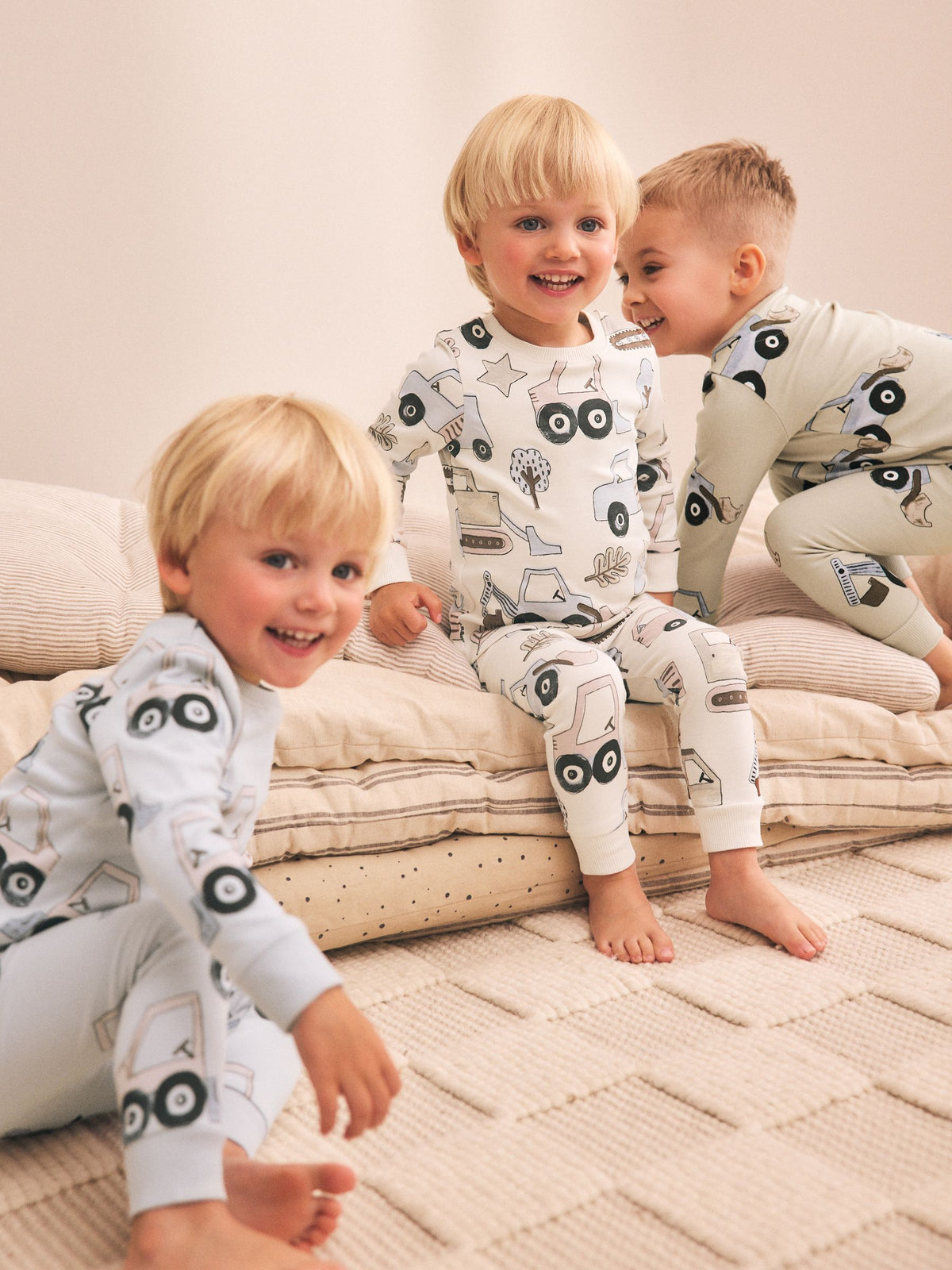 Blue/Ecru Digger Snuggle Pyjamas 3 Pack (9mths-8yrs)