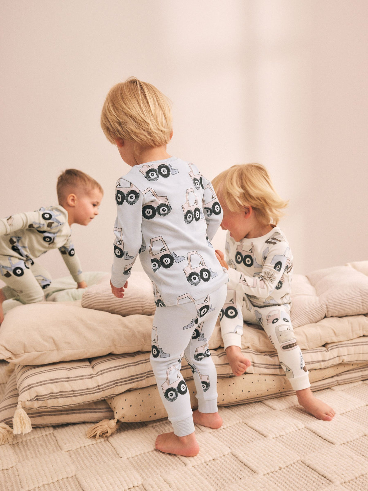 Blue/Ecru Digger Snuggle Pyjamas 3 Pack (9mths-8yrs)