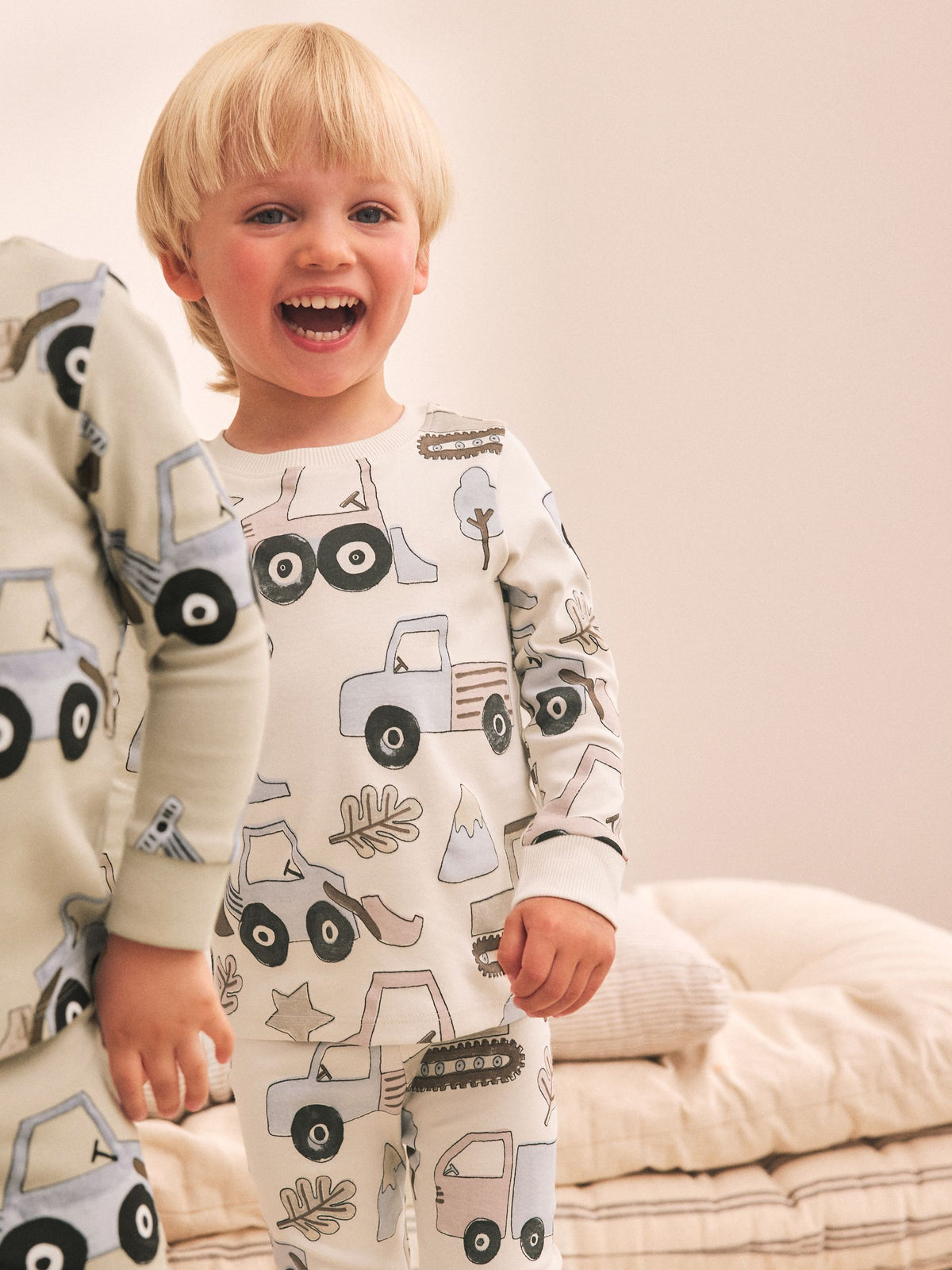 Blue/Ecru Digger Snuggle Pyjamas 3 Pack (9mths-8yrs)