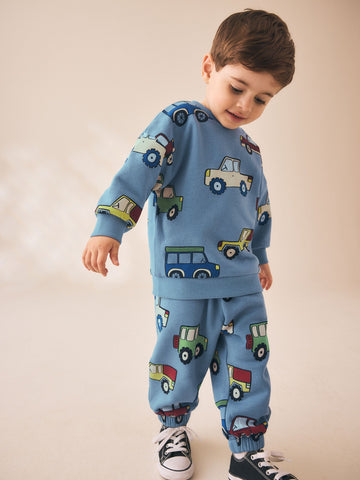 Light Blue All Over Print Crew Neck Sweat Top and Joggers Set (3mths-7yrs)