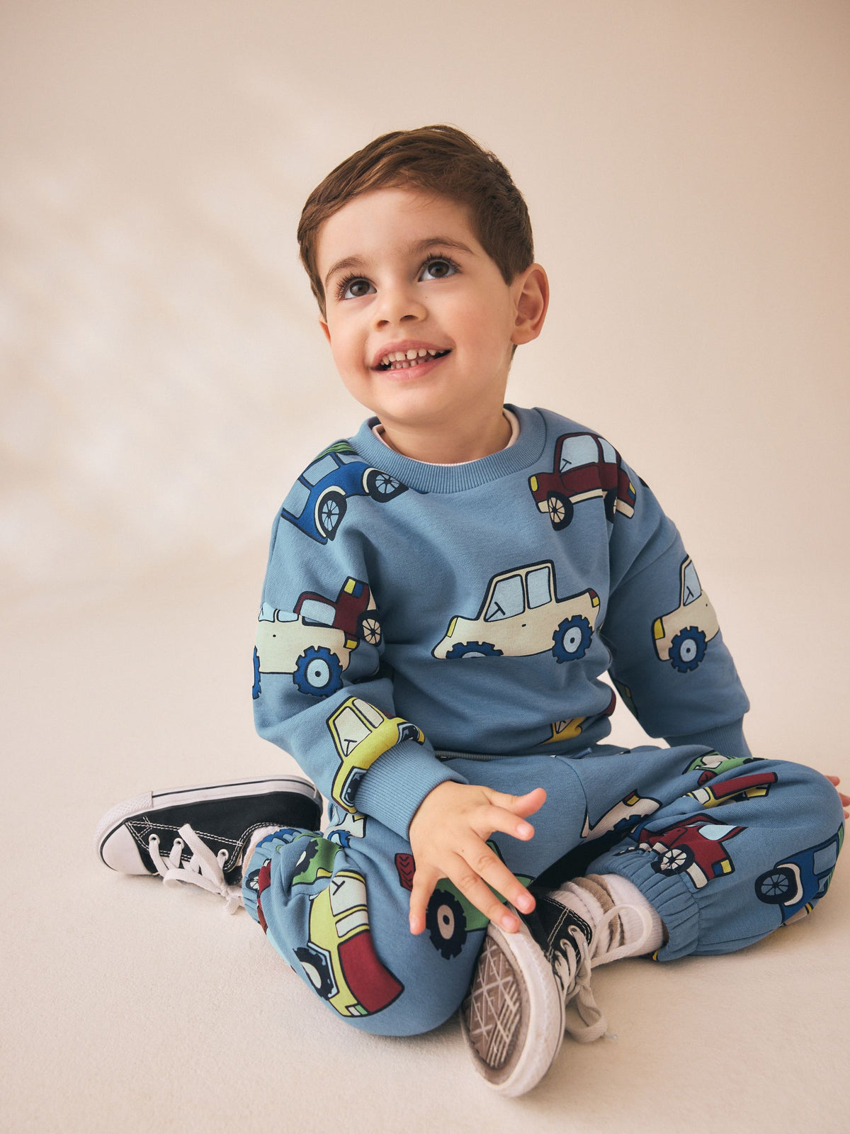 Light Blue All Over Print Crew Neck Sweat Top and Joggers Set (3mths-7yrs)