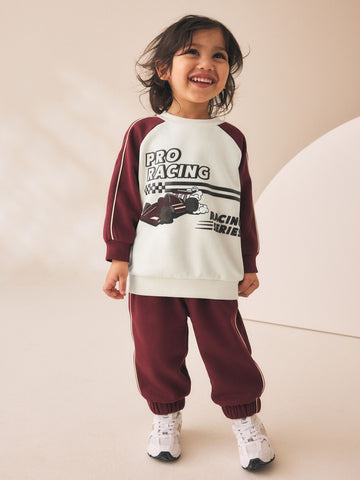 Burgundy Red Crew Neck Joggers Set (3mths-7yrs)