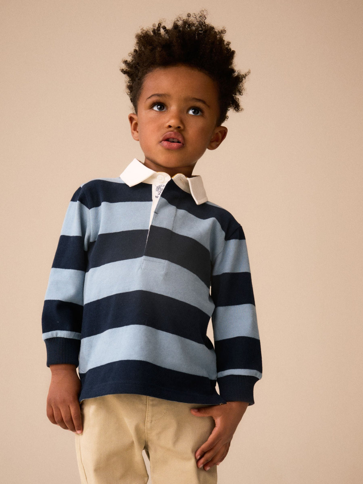 Navy/White Long Sleeve Rugby Polo Top (3mths-7yrs)