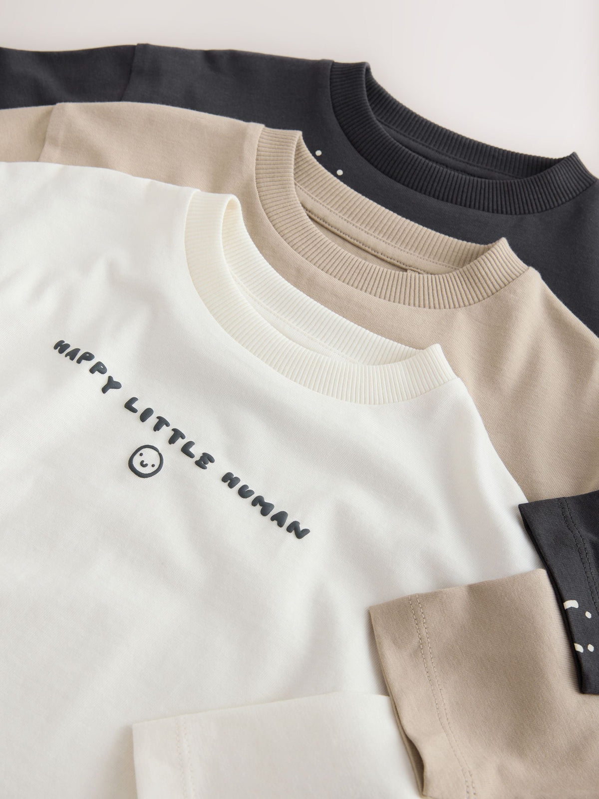 Monochrome Smile Face Long Sleeve Graphic T-Shirts 3 Pack (3mths-7yrs)