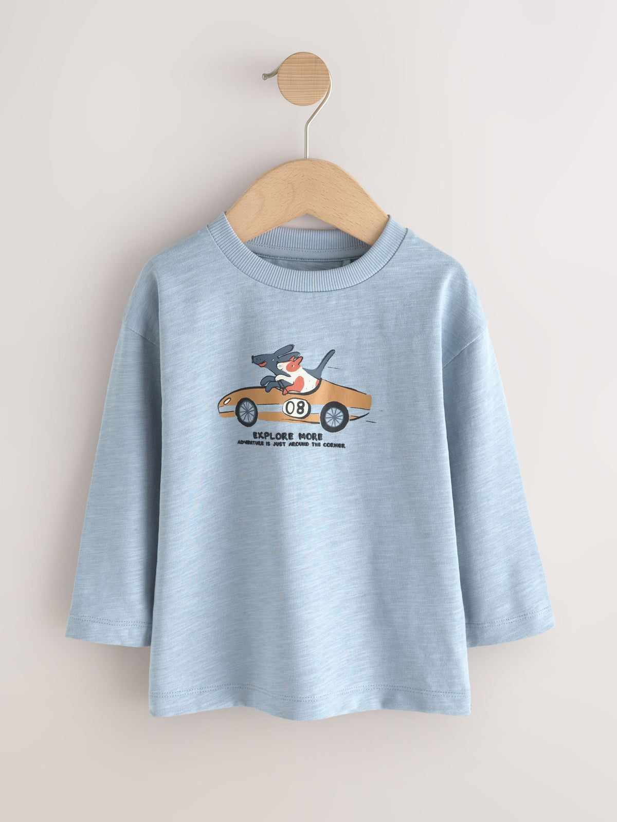 Blue/Neutral Dog Stripe Long Sleeve Graphic T-Shirts 3 Pack (3mths-7yrs)