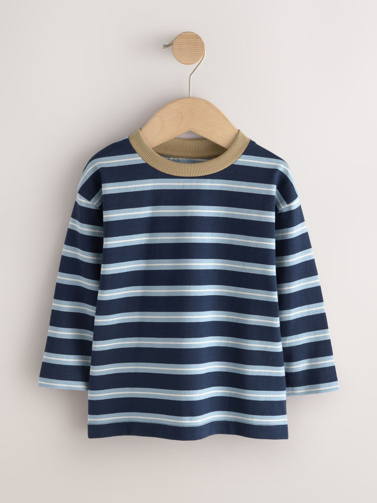Blue/Neutral Dog Stripe Long Sleeve Graphic T-Shirts 3 Pack (3mths-7yrs)