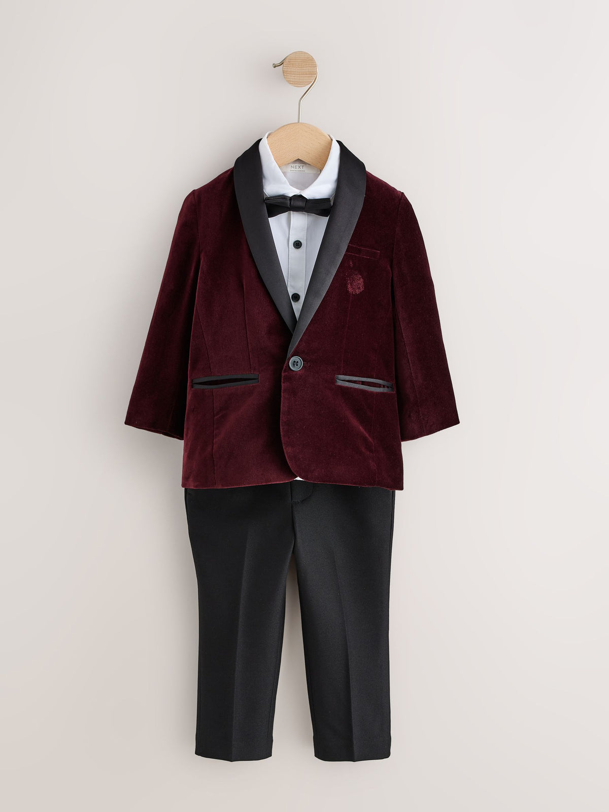 Burgundy Red Blazer, Shirt & Trouser Set Blazer Shirt Trousers and Bow Tie Set (3mths-12yrs)