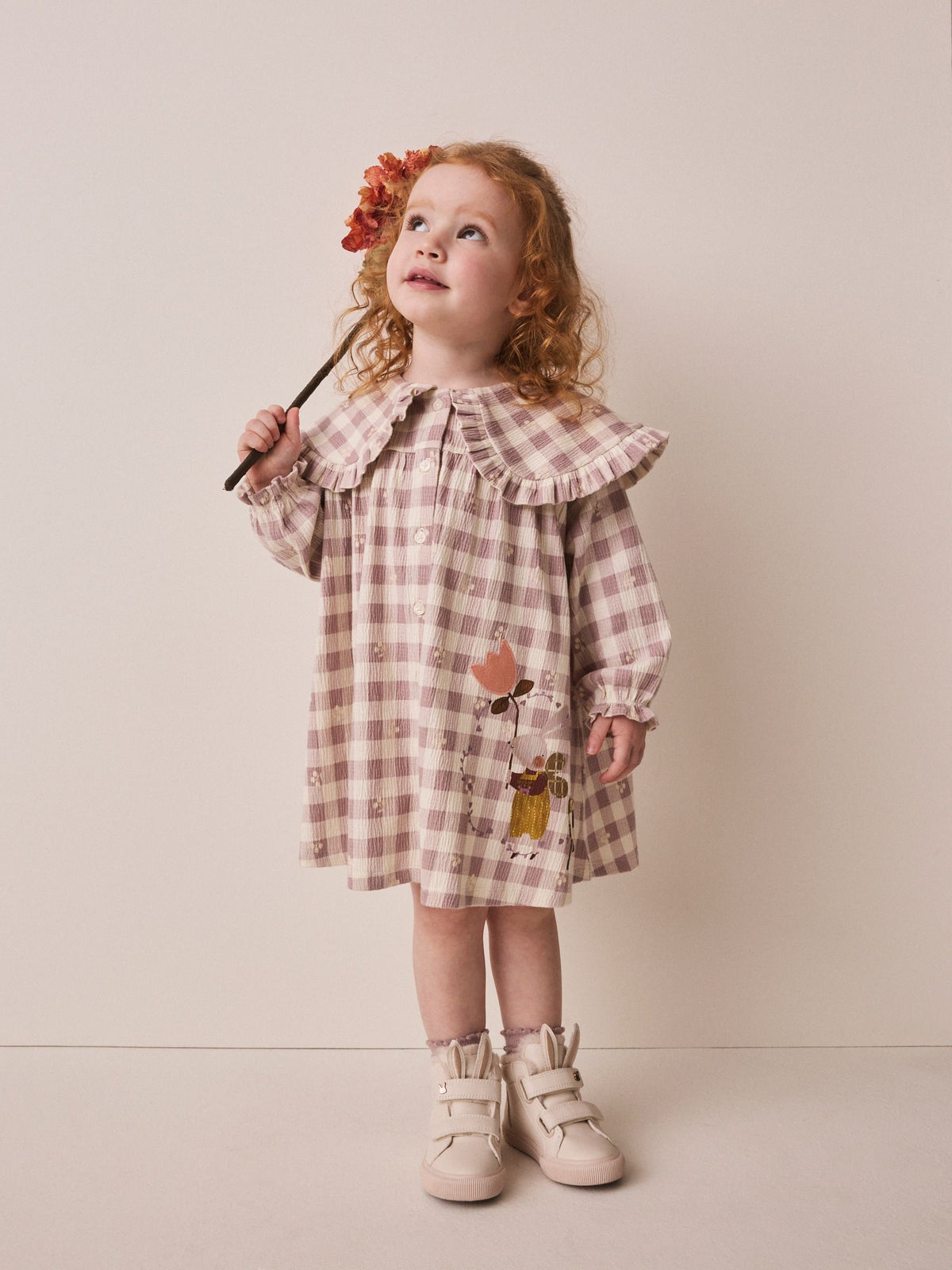 Brown Check Long Sleeve Collar Dress (3mths-7yrs)
