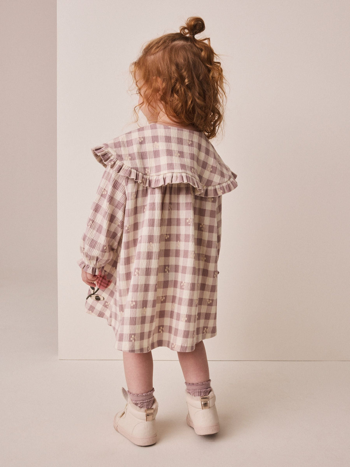 Brown Check Long Sleeve Collar Dress (3mths-7yrs)
