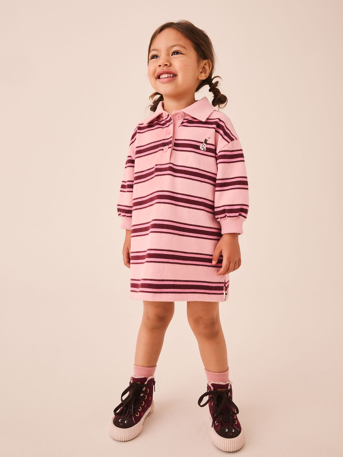 Pink Stripe Long Sleeve Rugby Sweat Dress (3mths-7yrs)