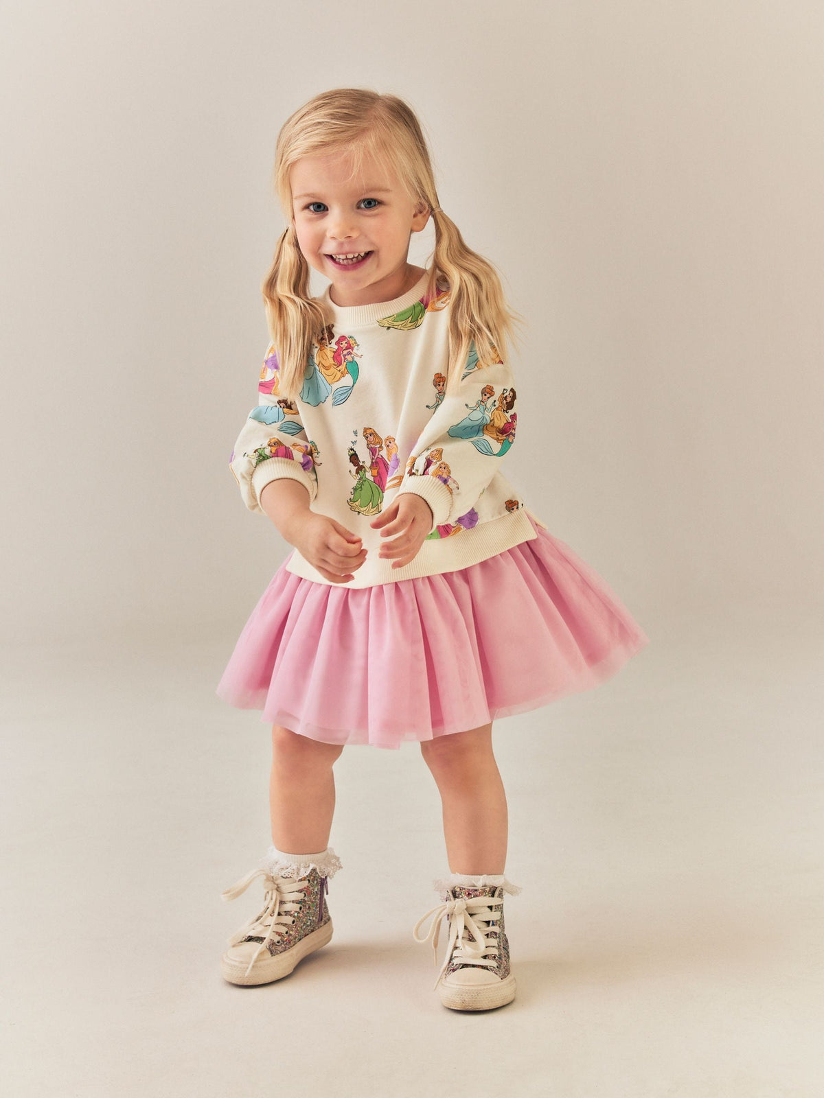 Pink Disney Princesses Sweat Mesh Dress (9mths-7yrs)