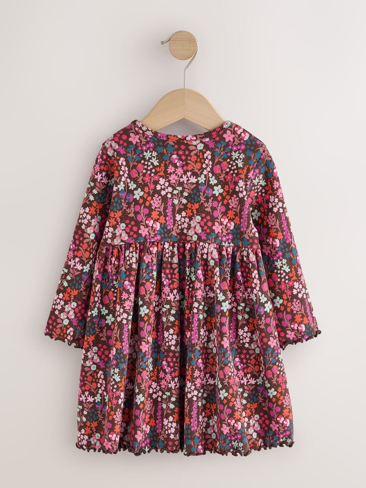 Burgundy Red Ditsy Floral Long Sleeve Ribbed Dress (3mths-7yrs)