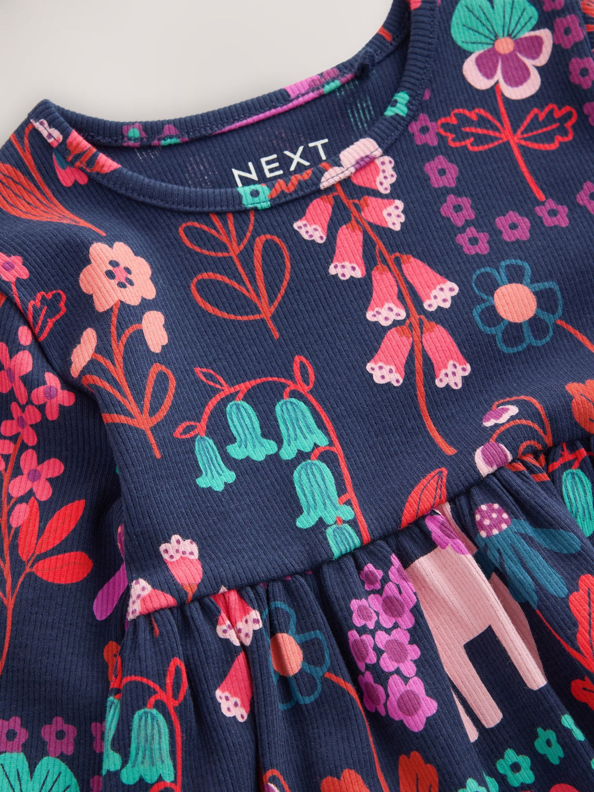 Navy Unicorn Long Sleeve Ribbed Dress (3mths-7yrs)