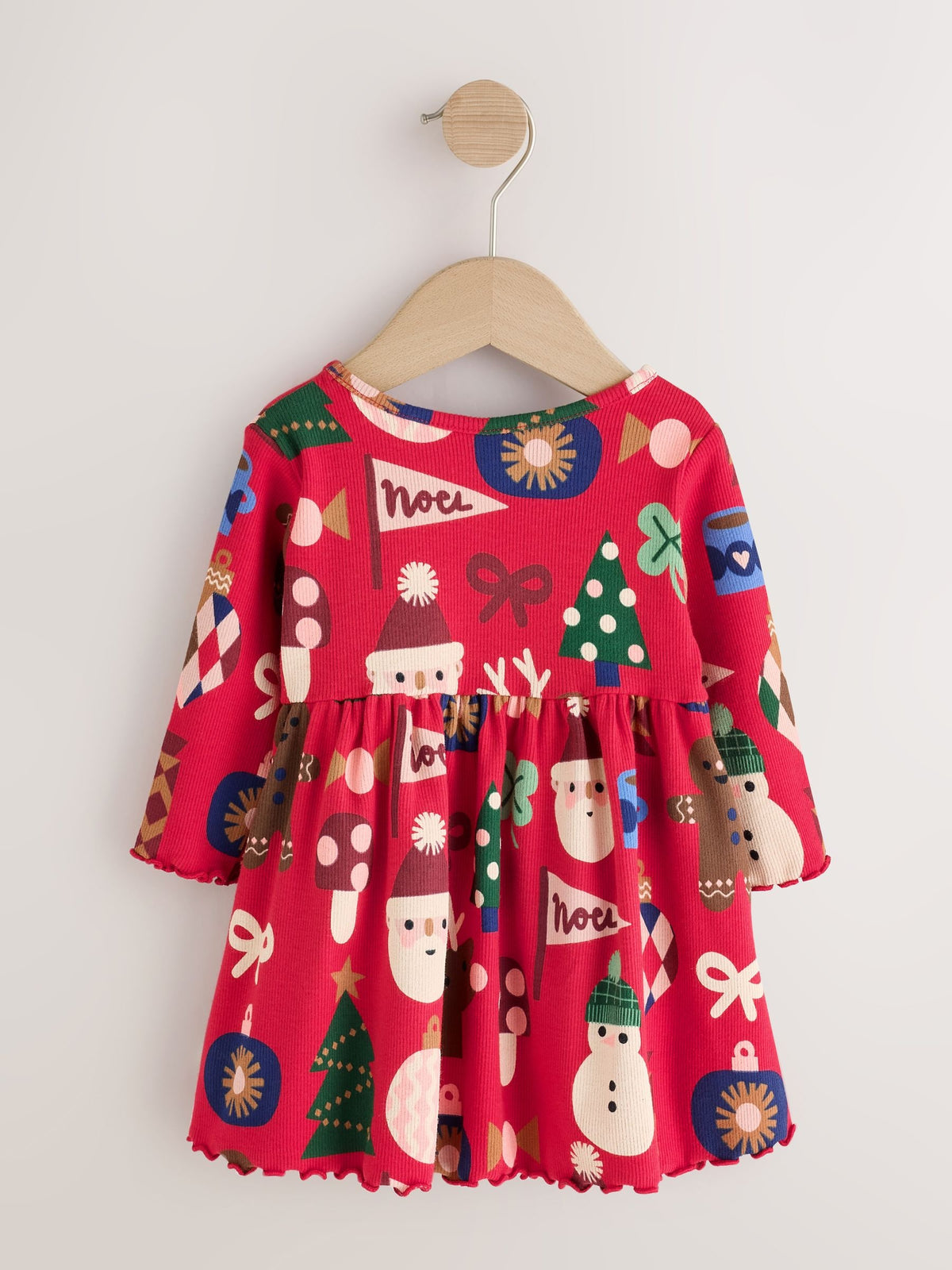 Red Christmas Long Sleeve Christmas Ribbed Dress (3mths-7yrs)