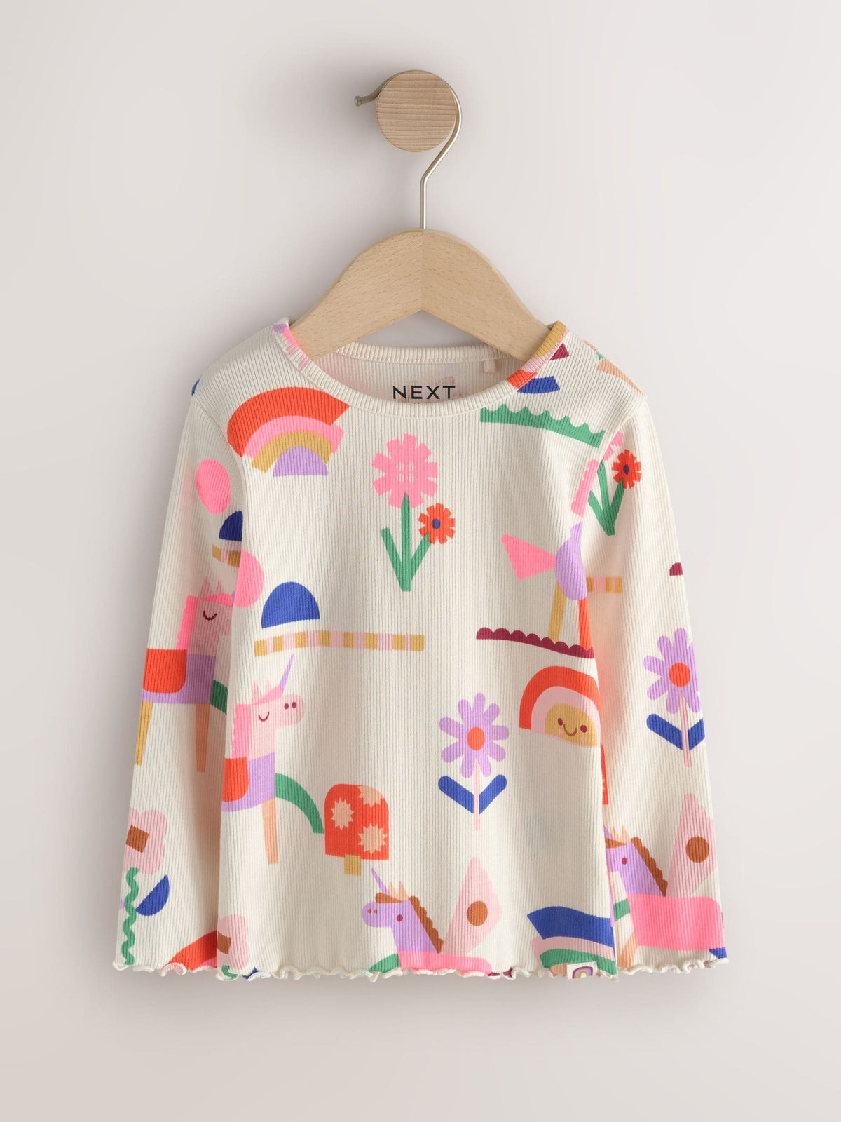 Ecru Rainbow Horse Long Sleeve Ribbed Tops 5 Pack (3mths-7yrs)
