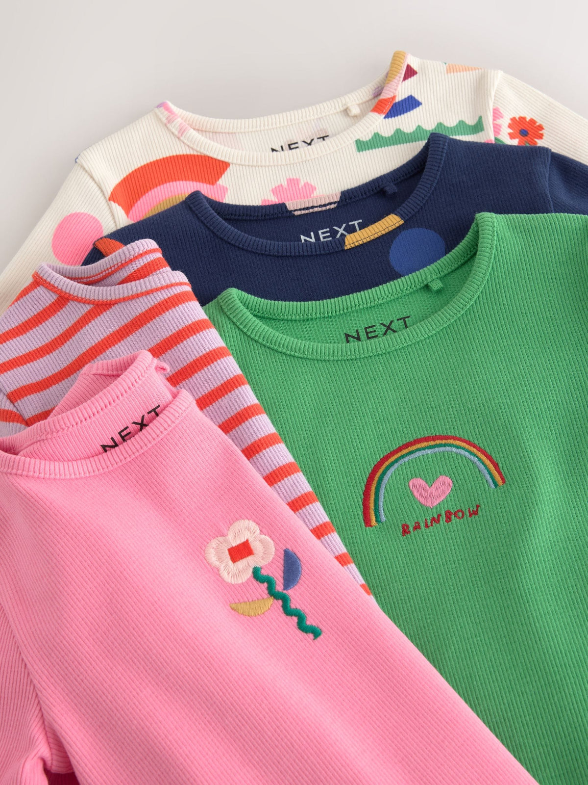 Ecru Rainbow Horse Long Sleeve Ribbed Tops 5 Pack (3mths-7yrs)