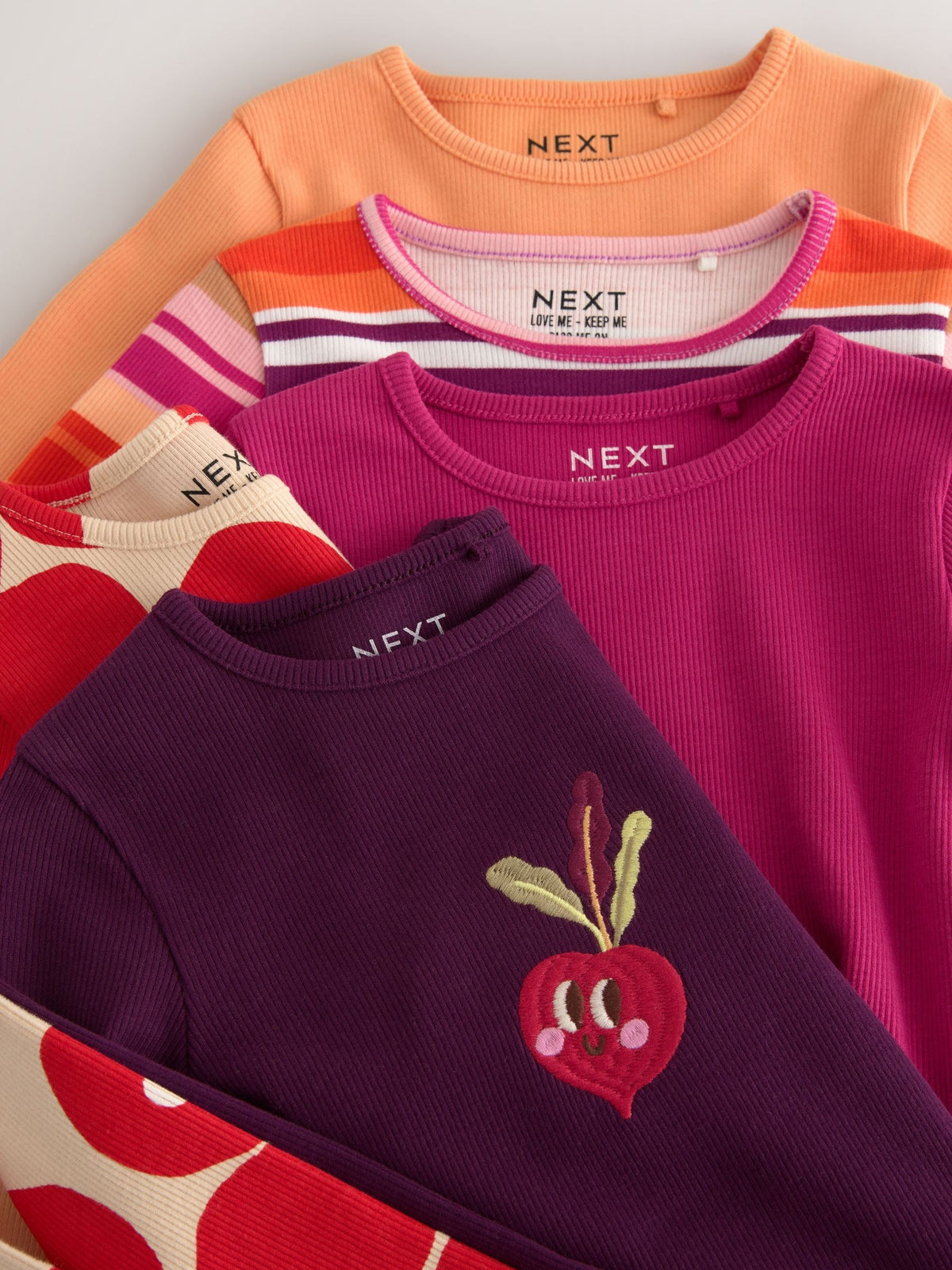 Burgundy Long Sleeve Ribbed Tops 5 Pack (3mths-7yrs)
