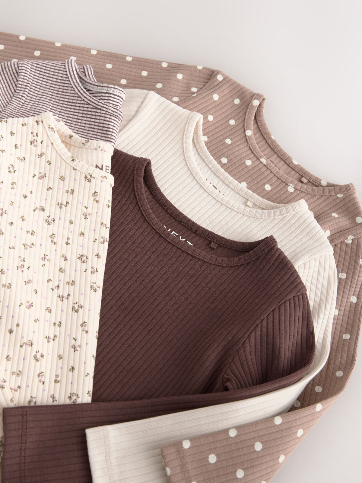 Neutral Long Sleeve Ribbed Tops 5 Pack (3mths-7yrs)