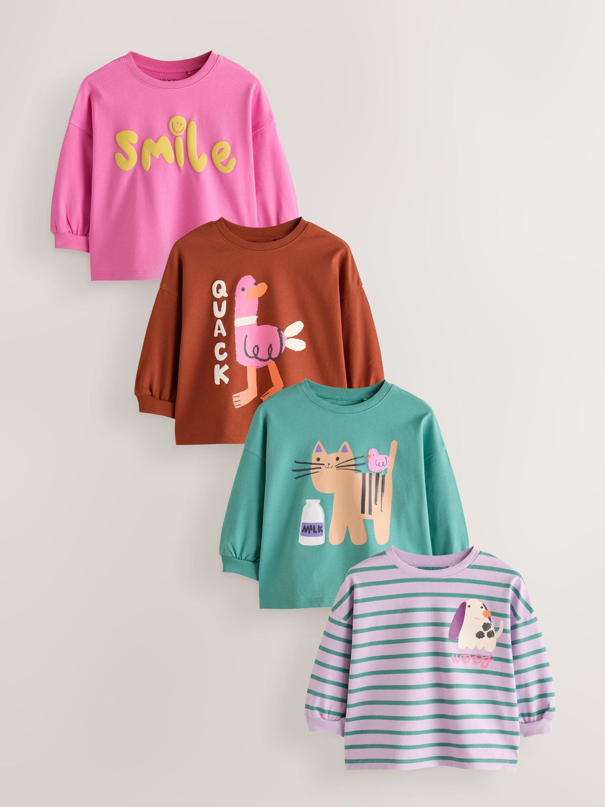 Green Duck Character Long Sleeve T-Shirts 4 Pack (3mths-7yrs)