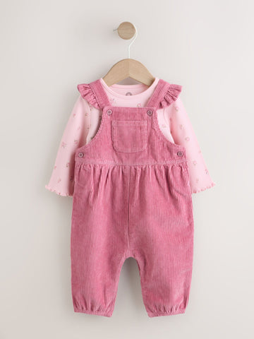 Pink Cord Dungaree and Bodysuit Baby Set 2 Piece (0mths-2yrs)