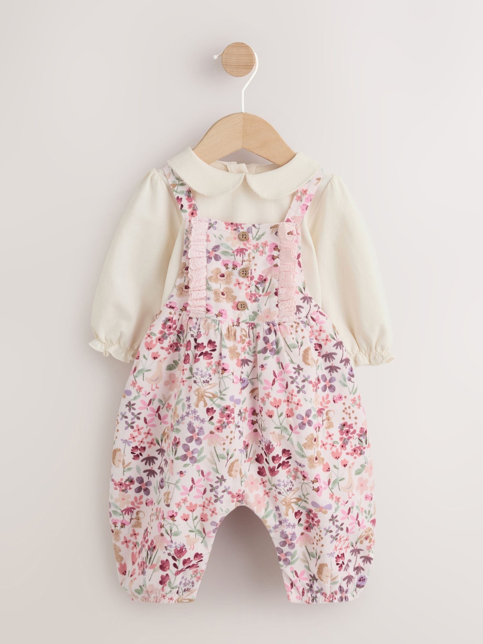 Pink Bunny Cord Baby Dungaree 2 Piece Set (0mths-2yrs)