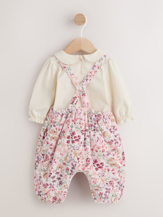 Pink Bunny Cord Baby Dungaree 2 Piece Set (0mths-2yrs)