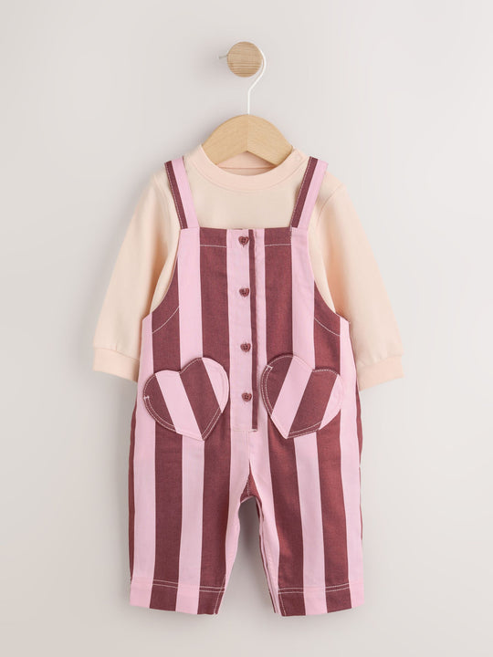 Pink Baby Dungarees And Bodysuits 2 Piece Set (0mths-2yrs)