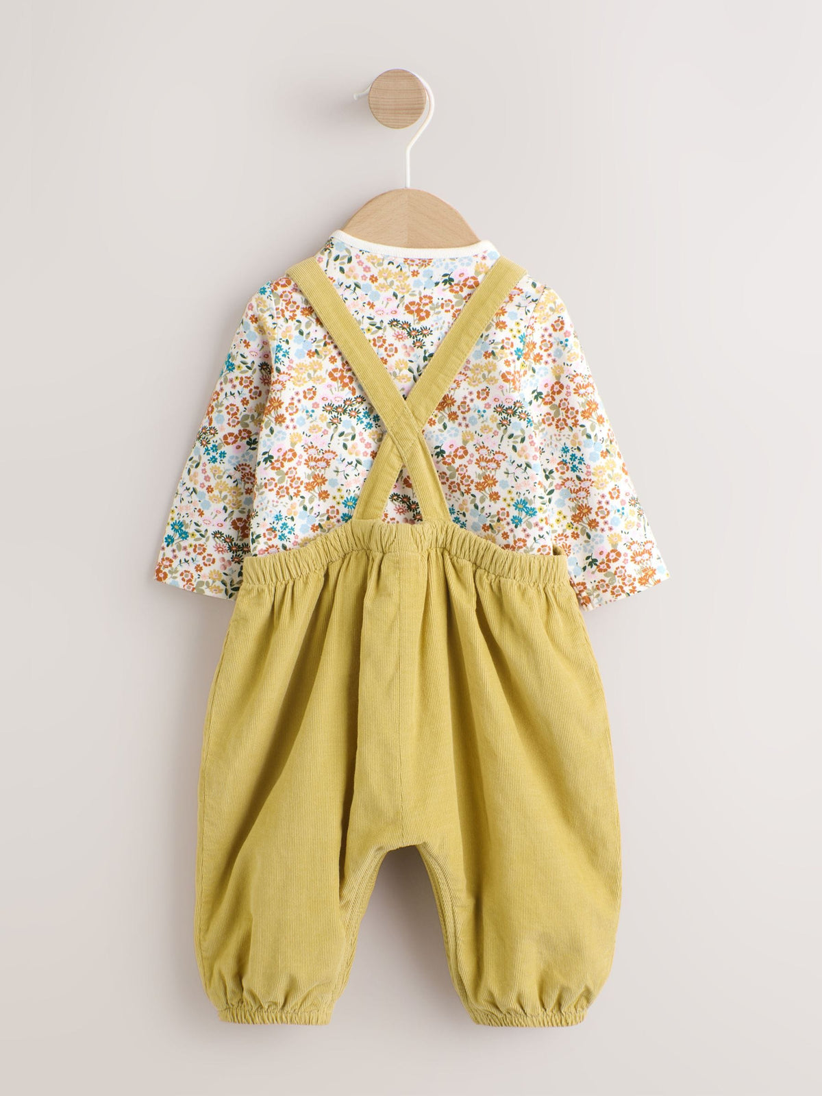 Sage Green Rabbit Baby Cord Dungarees And Long Sleeve Bodysuits 2 Piece Set (0mths-2yrs)