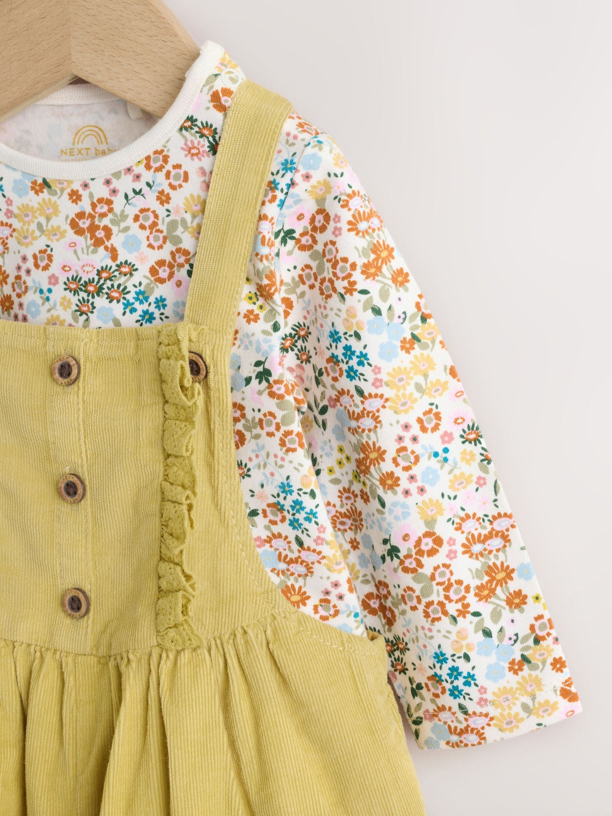 Sage Green Rabbit Baby Cord Dungarees And Long Sleeve Bodysuits 2 Piece Set (0mths-2yrs)
