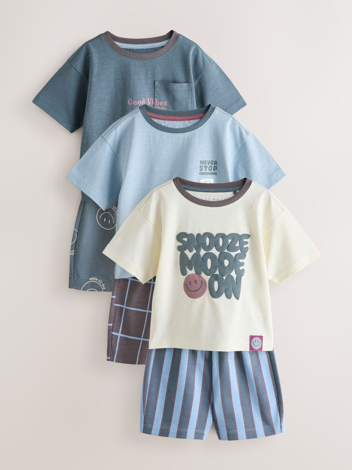 Grey /Ecru Slogan Short Pyjamas 3 Pack (9mths-12yrs)