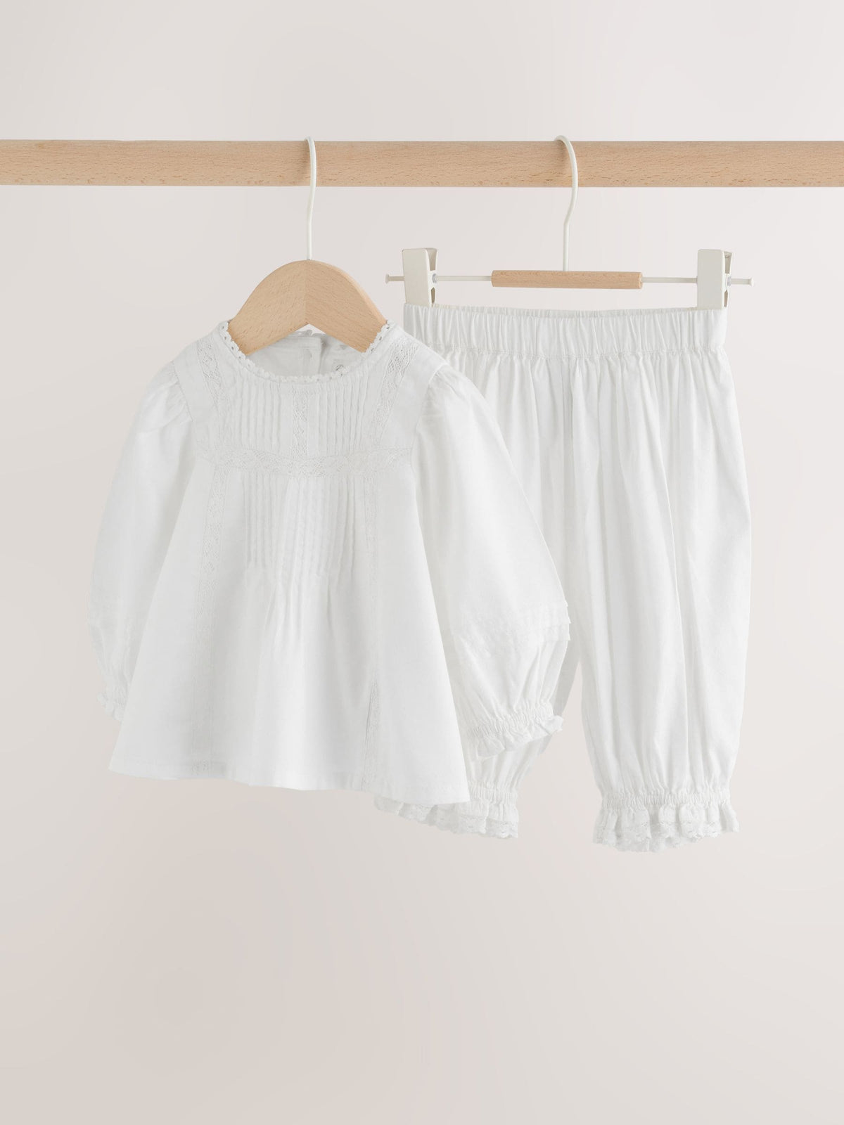 White Woven Lace Top and Trousers Baby 2 Piece Set (0mths-2yrs)
