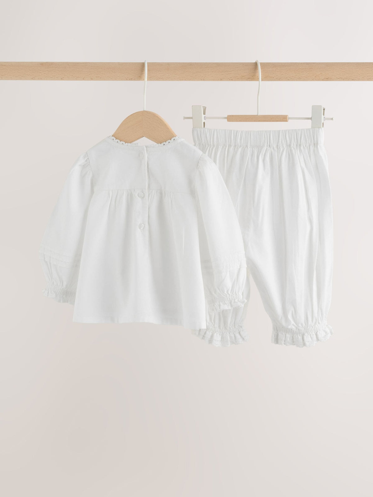 White Woven Lace Top and Trousers Baby 2 Piece Set (0mths-2yrs)