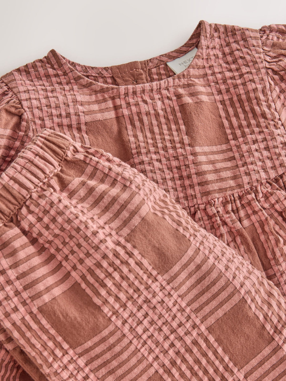Brown/Pink Check Baby Woven Top and Trousers 2 Piece Set (0mths-2yrs)