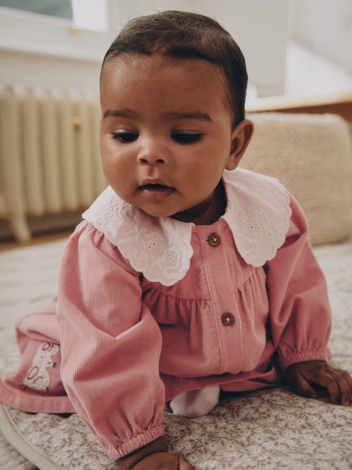 Pink Bunny Embroidered Cord Dress and Tight Baby 2 Piece Set (0mths-2yrs)