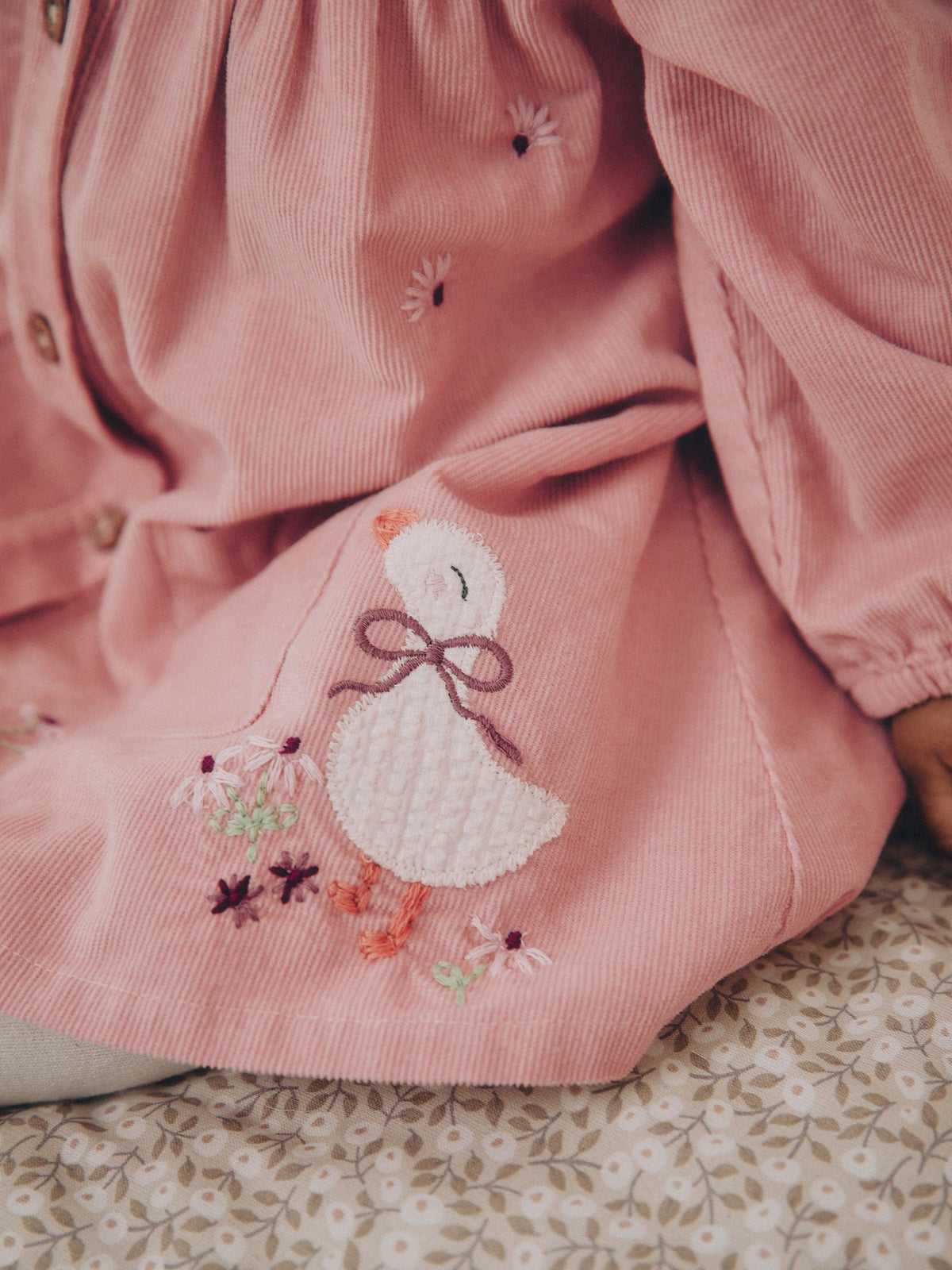 Pink Bunny Embroidered Cord Dress and Tight Baby 2 Piece Set (0mths-2yrs)