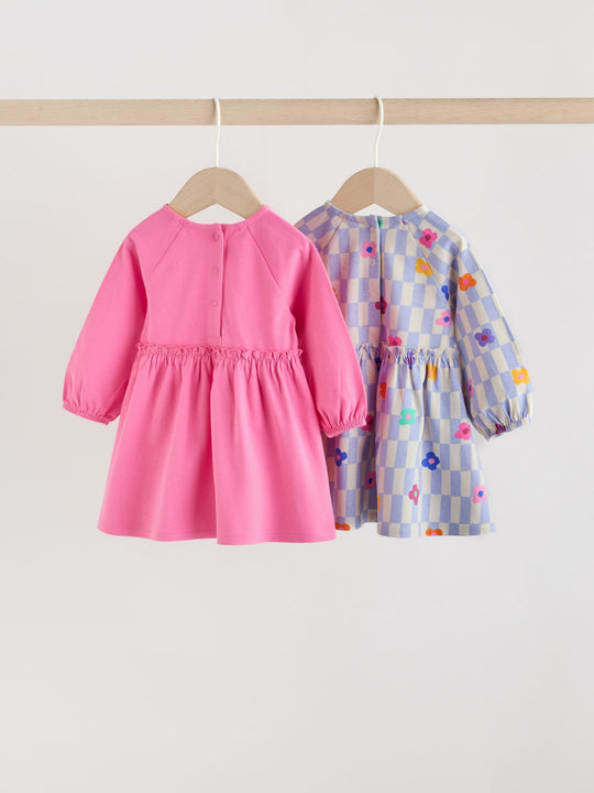 Bright Pink Baby Jersey Dresses 2 Pack (0mths-2yrs)
