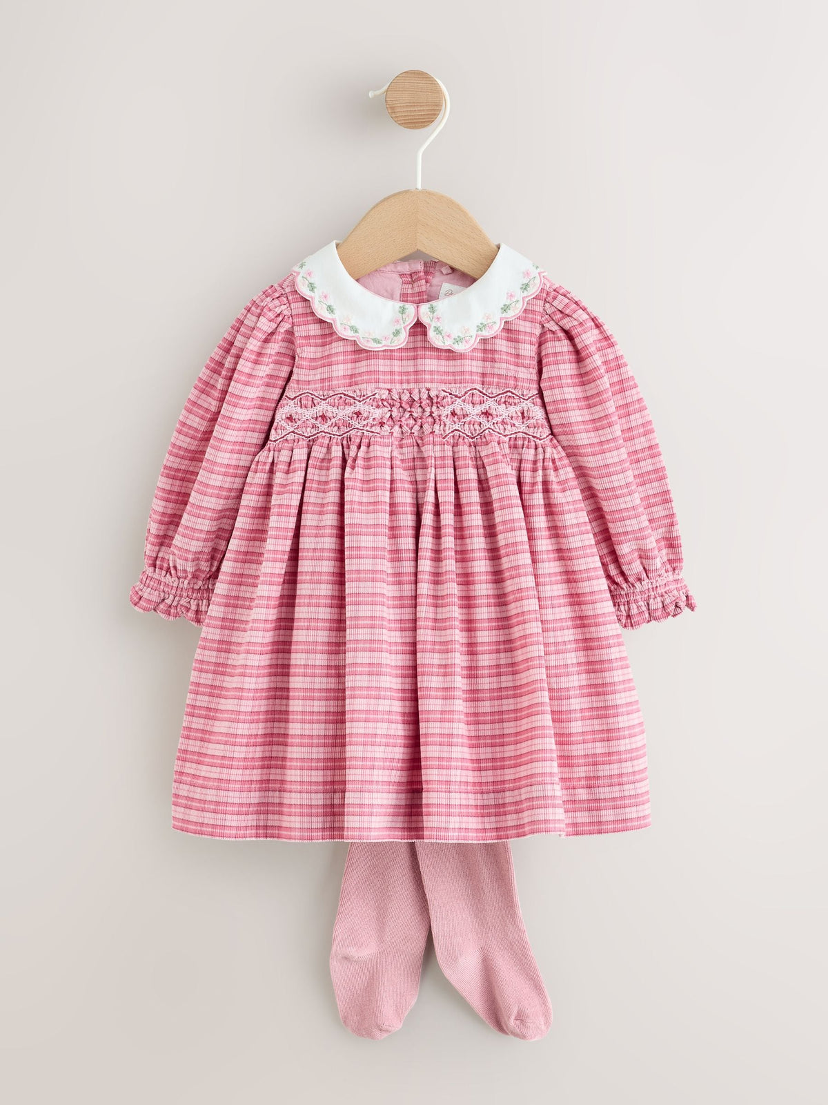 Pink Check Baby Smock Dress And Tights Set 2 Piece (0mths-2yrs)