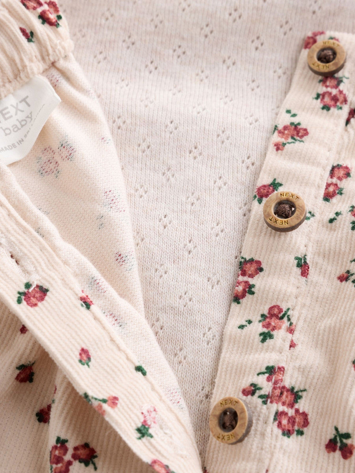 Ecru Floral Cord Baby Pinafore Long Sleeve Bodysuit And Tights 3 Piece Set (0mths-2yrs)