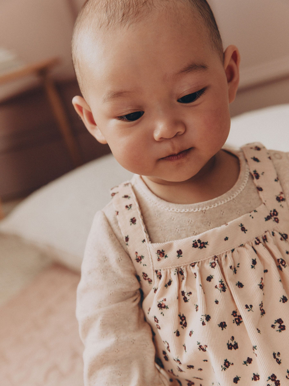 Ecru Floral Cord Baby Pinafore Long Sleeve Bodysuit And Tights 3 Piece Set (0mths-2yrs)