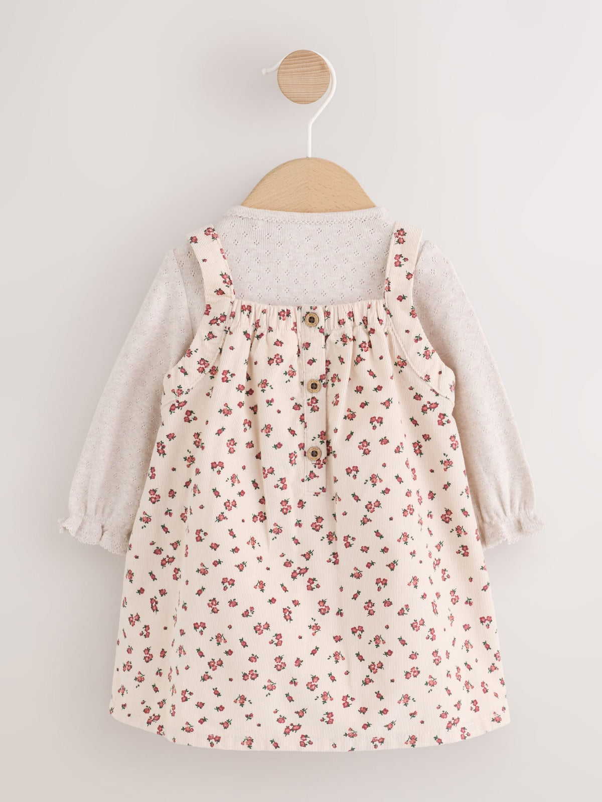 Ecru Floral Cord Baby Pinafore Long Sleeve Bodysuit And Tights 3 Piece Set (0mths-2yrs)