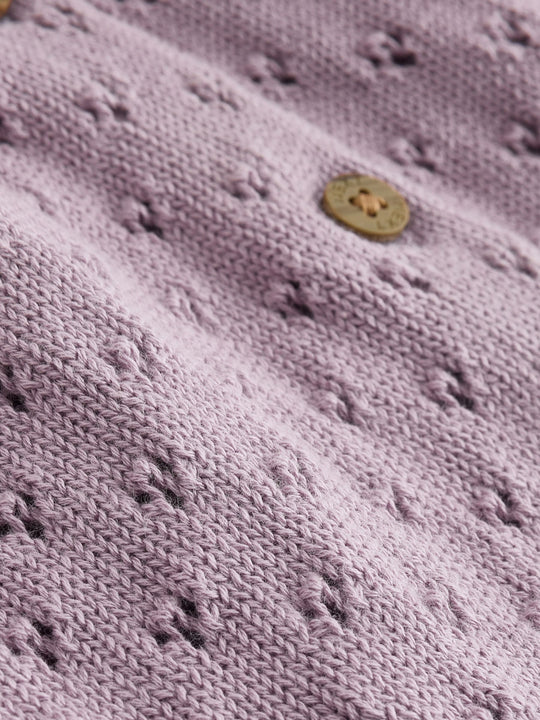Lilac Purple Pointelle Knitted Frill Shoulder Baby Dress (0mths-2yrs)